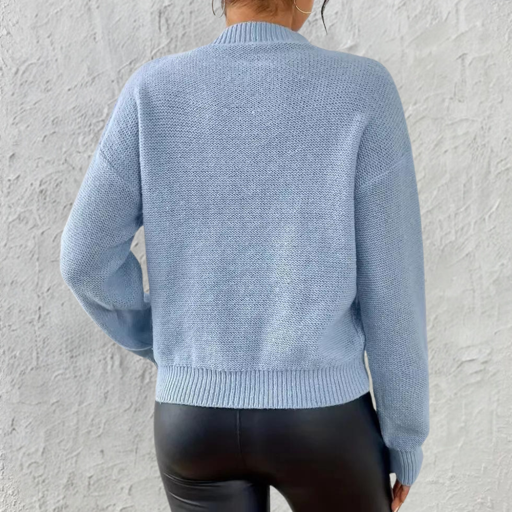 Donna - Maglione blu in maglia a cavo - Collo rotondo