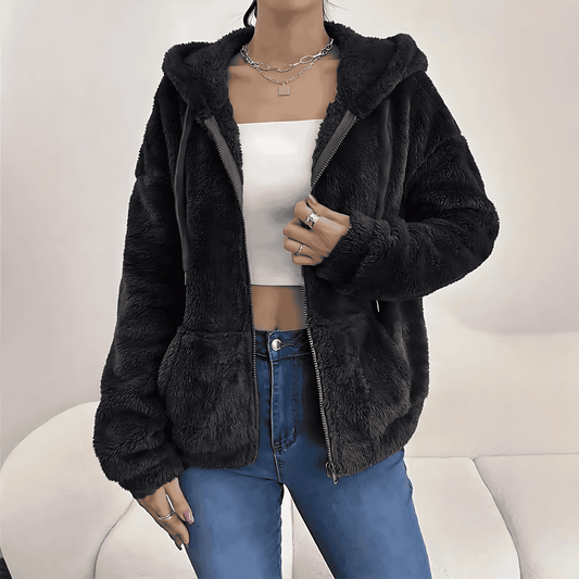 Donna - Accogliente giacca in pile con cappuccio e tasche