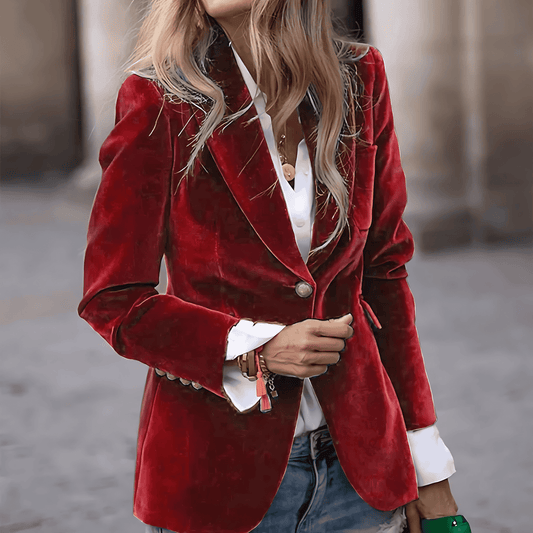 Donna - Blazer in velluto - Dettagli con bottoni dorati