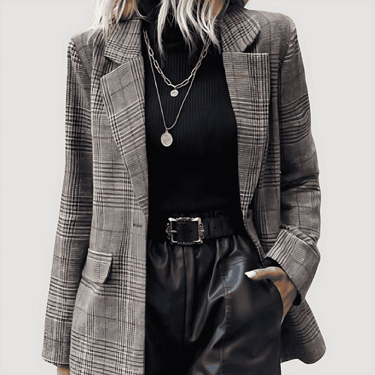 Donna - Blazer invernale sartoriale a quadri - Miscela di lana