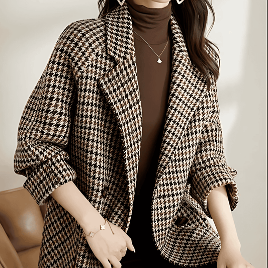 Donna - Blazer lungo classico a quadri - Stile autunnale