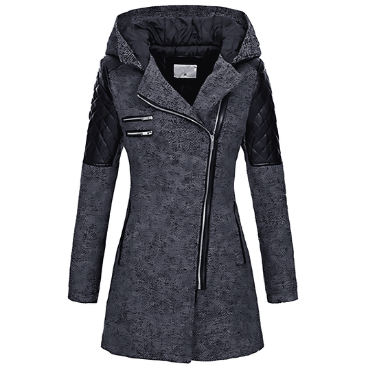 Donna - Cappotto asimmetrico con zip - Pannelli trapuntati