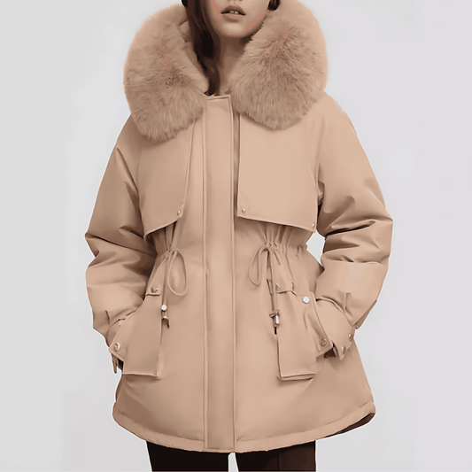 Donna - Cappotto con collo in pelliccia sintetica lungo fino ai fianchi - Chiusura a zip