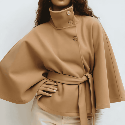 Donna - Cappotto corto con collo ad imbuto - Vita con cintura