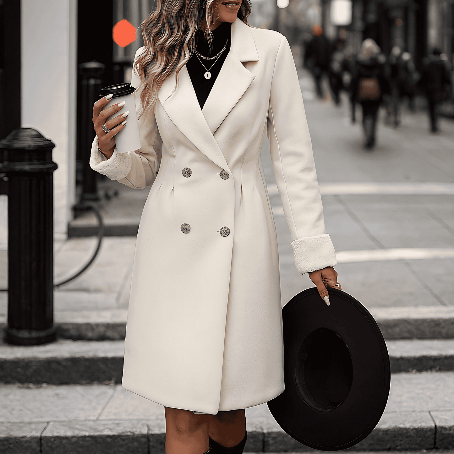 Donna - Cappotto doppiopetto albicocca - Polsini sfumati