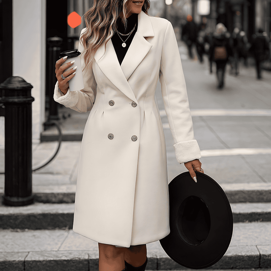 Donna - Cappotto doppiopetto albicocca - Polsini sfumati