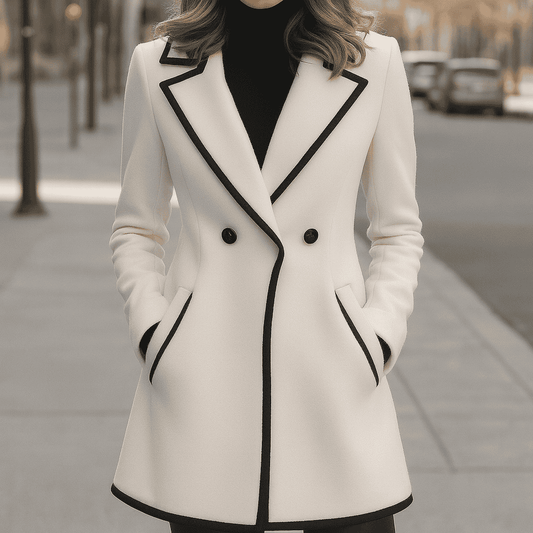 Donna - Cappotto doppiopetto chic con finiture nere