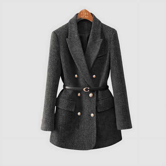 Donna - Cappotto giacca di tweed - Doppio petto e cintura