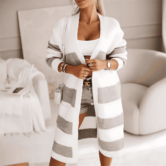 Donna - Cappotto in maglia alla moda - A strisce in grassetto