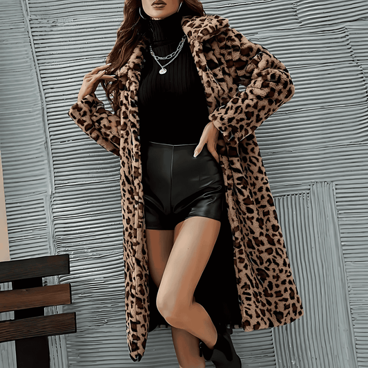Donna - Cappotto in pelliccia sintetica leopardata - Elegante e accogliente