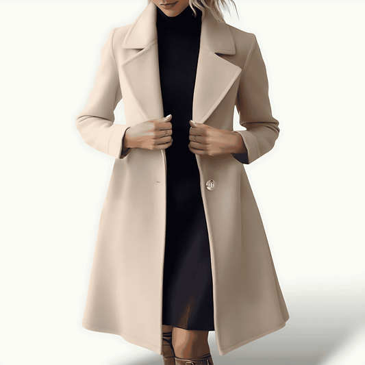 Donna - Cappotto invernale lungo beige - Miscela di lana