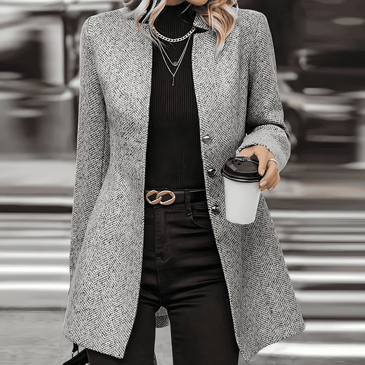 Donna - Cappotto lungo a spina di pesce - Stile sartoriale