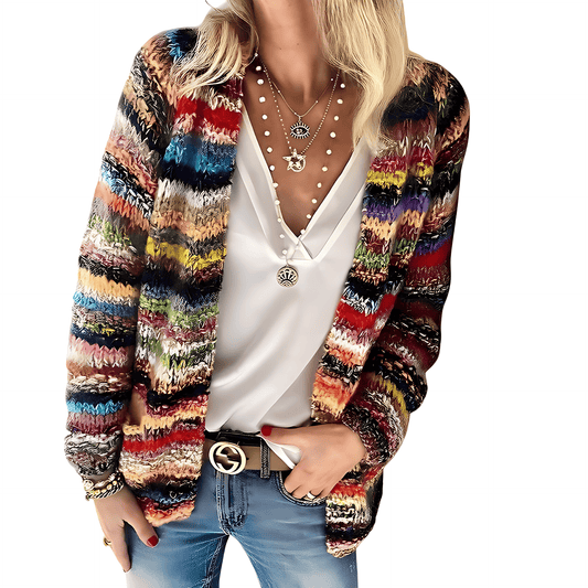 Donna - Cardigan casual multicolore - Maglia accogliente