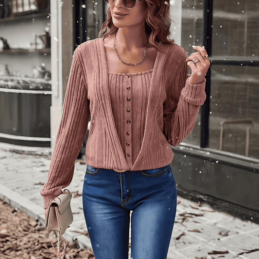 Donna - Cardigan con profondo scollo a V - Dettagli con bottoni
