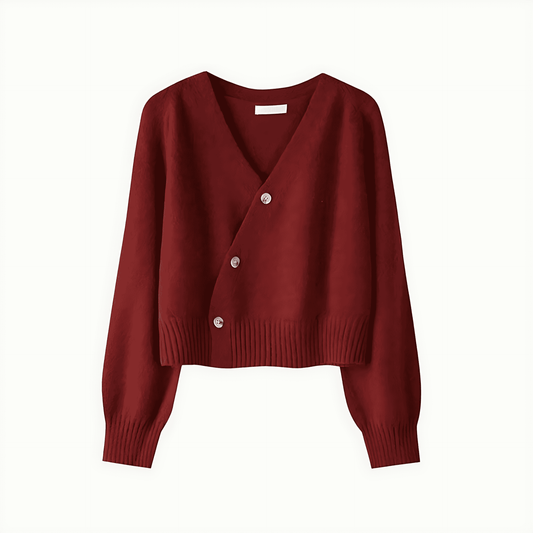 Donna - Cardigan con scollo a V e bottoni - Stile maglia asimmetrica