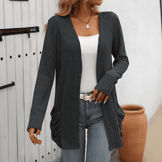Donna - Cardigan elegante a coste con tasche
