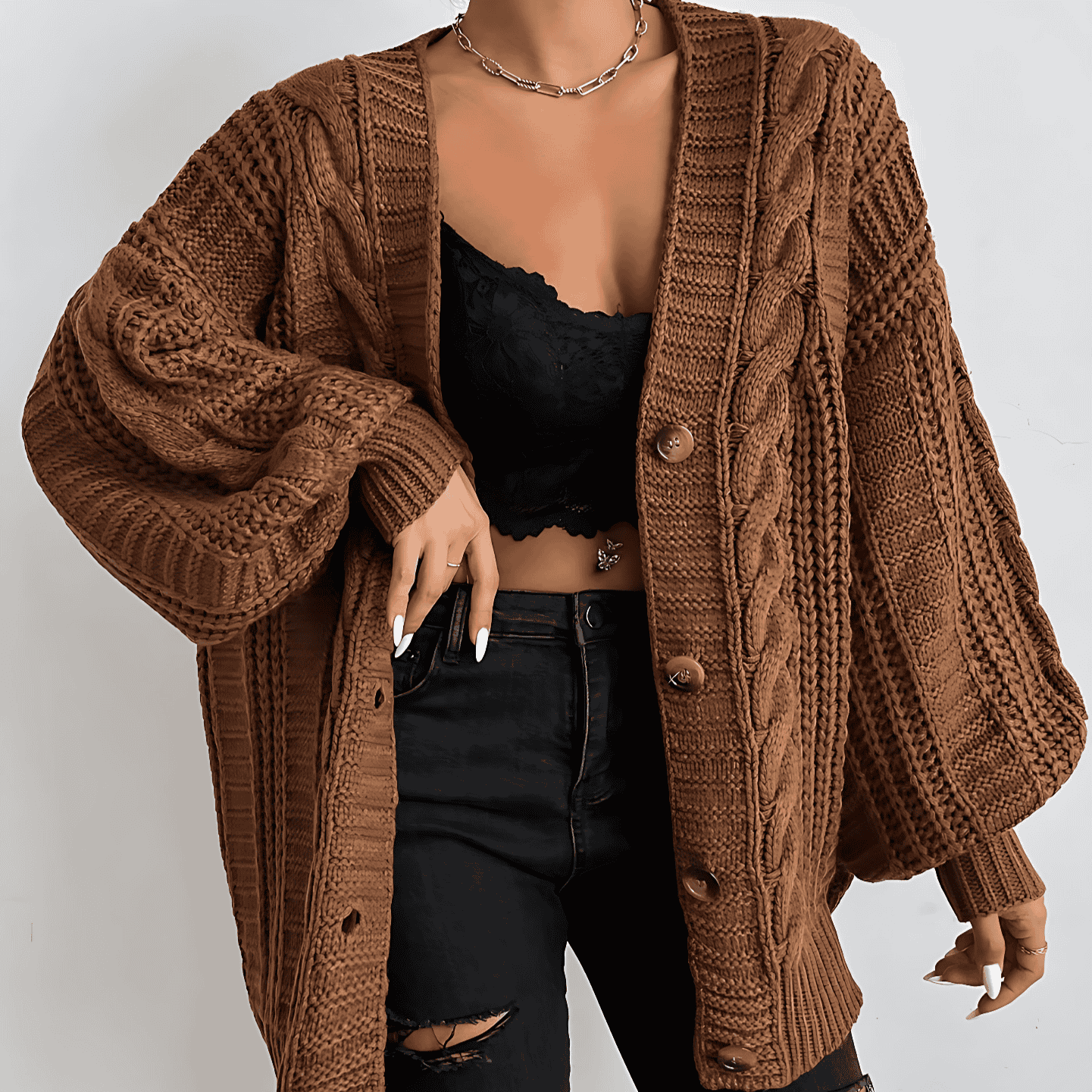 Donna - Cardigan in maglia a cavi - Maglieria accogliente