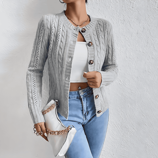 Donna - Cardigan in maglia a cavi con chiusura a bottoni