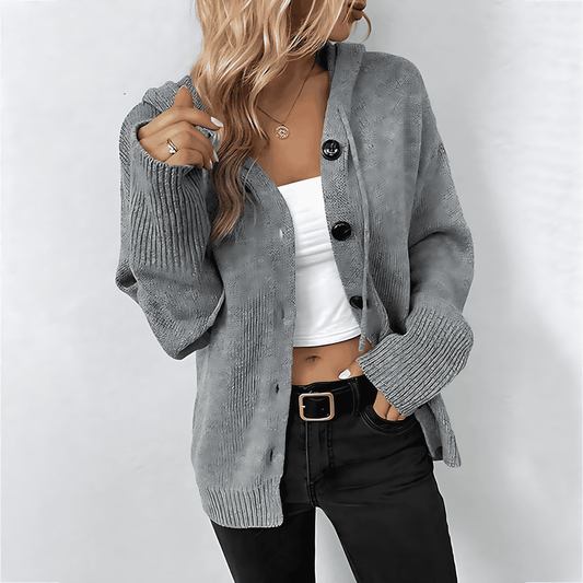 Donna - Cardigan in maglia con cappuccio - Accogliente ed elegante