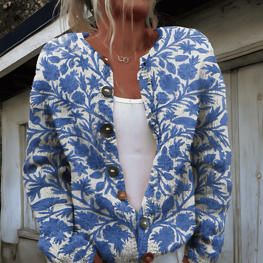 Donna - Cardigan in maglia floreale - Girocollo