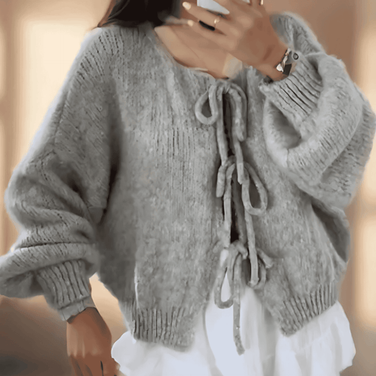 Donna - Cardigan lavorato a maglia con maniche a palloncino - Fronte cravatta