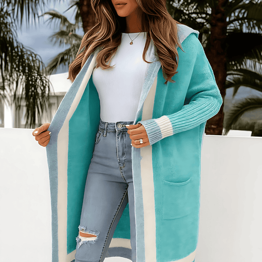 Donna - Cardigan lungo con cappuccio - Maglia accogliente