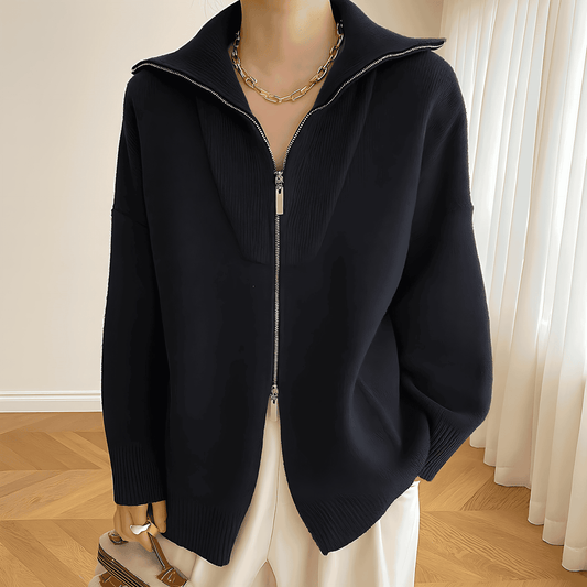 Donna - Cardigan oversize in maglia di lana - Zip frontale
