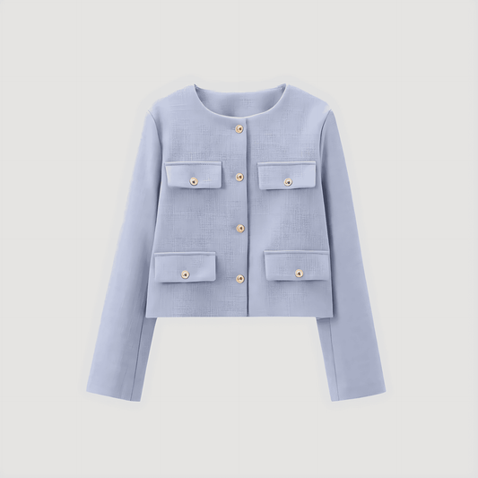Donna - Cardigan ritagliato con tasche - Pulsante su