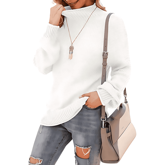 Donna - Comodo maglione a maglia grossa - Collo alto
