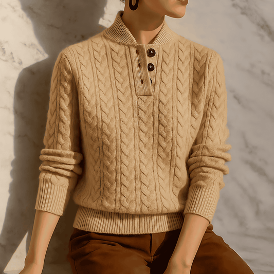Donna - Felpa Pullover in maglia a cavi - Collo a imbuto