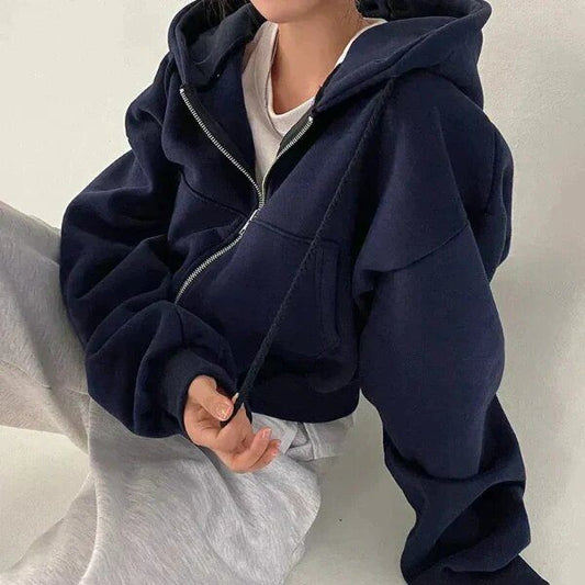 Donna - Felpa con cappuccio in pile oversize - Zip Up