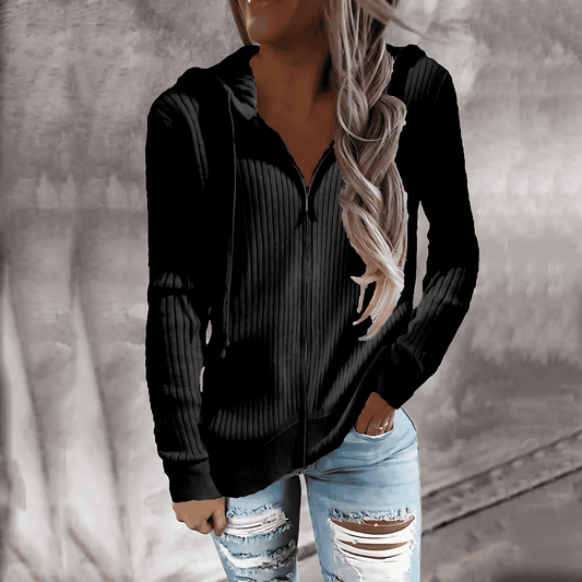 Donna - Felpa invernale con cappuccio e zip - Stile accogliente