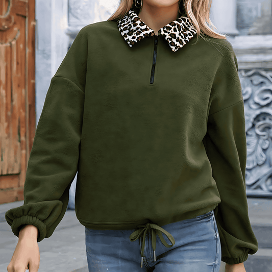 Donna - Felpa pullover in pile - Colletto in pelliccia sintetica