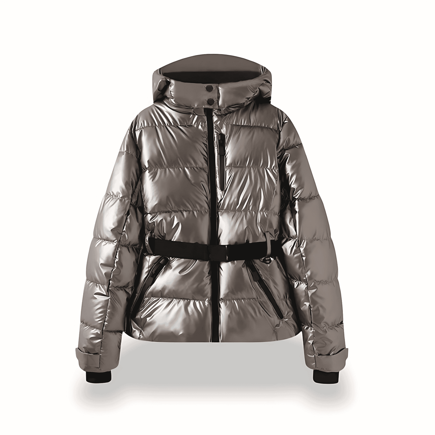 Donna - Giacca Puffer con cappuccio e cintura - Stile accogliente