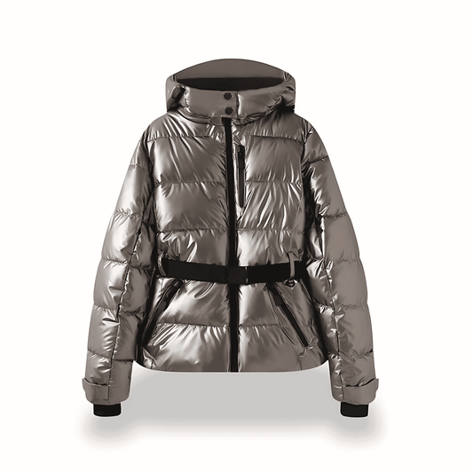 Donna - Giacca Puffer con cappuccio e cintura - Stile accogliente