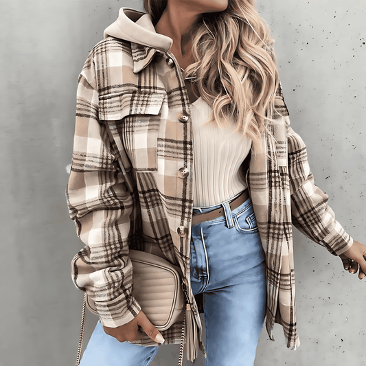 Donna - Giacca con cappuccio a quadri - Abbigliamento casual autunnale