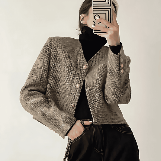 Donna - Giacca cropped senza colletto - Stratificazione alla moda