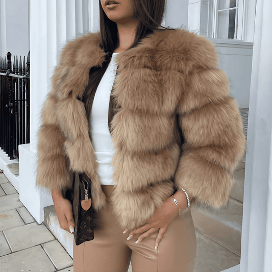 Donna - Giacca elegante in pelliccia sintetica - Vestibilità corta