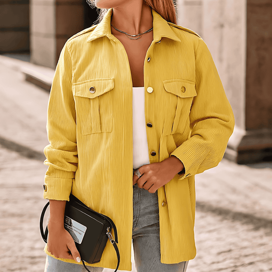 Donna - Giacca elegante in velluto a coste giallo - Stile classico