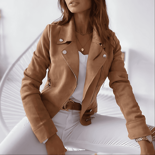 Donna - Giacca in pelle - Zip-Up con bottoni