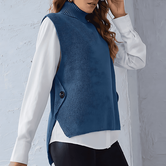 Donna - Gilet lavorato a maglia - Modello con colletto in piedi