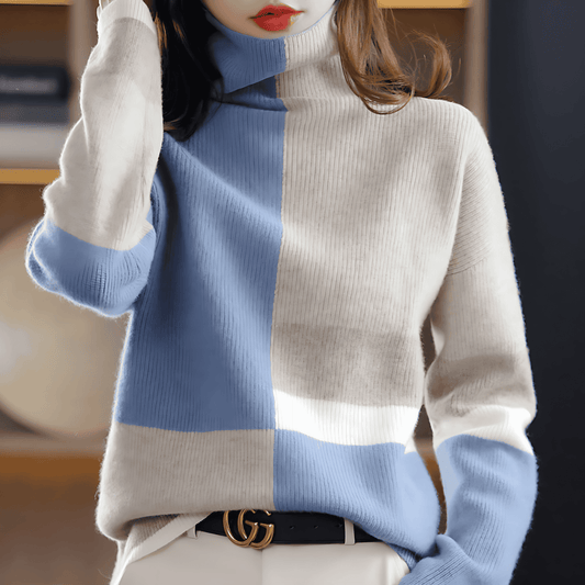 Donna - Maglia a collo alto - Stile a blocchi di colore