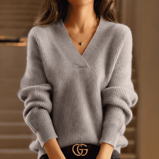 Donna - Maglia a coste con scollo a V - Stile invernale