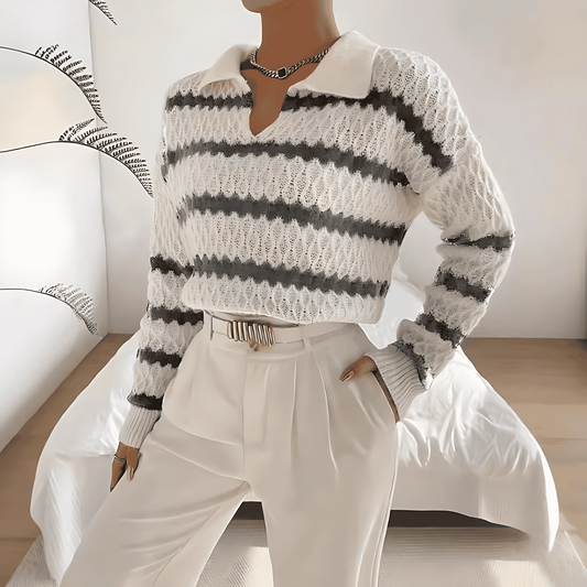 Donna - Maglia a maglia grossa - Polo a righe