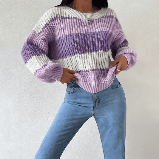 Donna - Maglia a maniche lunghe a righe - Girocollo