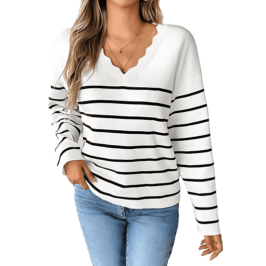 Donna - Maglia con scollo a V - Modello a righe