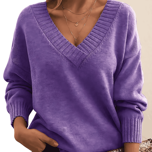 Donna - Maglia con scollo a V - Polsini a coste