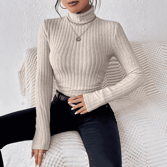 Donna - Maglia dolcevita a maniche lunghe - Design a costine sottili