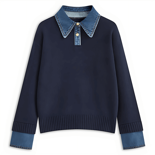 Donna - Maglione a maglia rilassato - Dettagli in denim