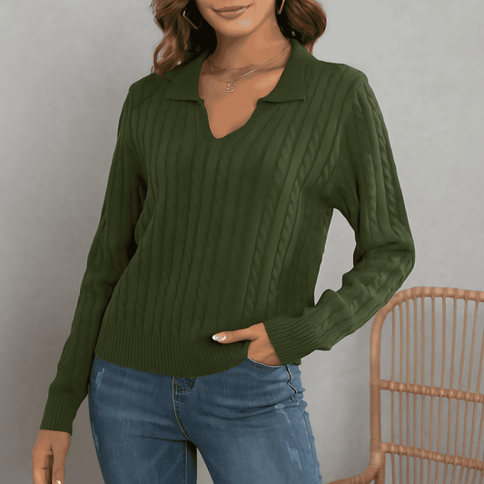 Donna - Maglione con scollo a V - il design a maglia a cavi